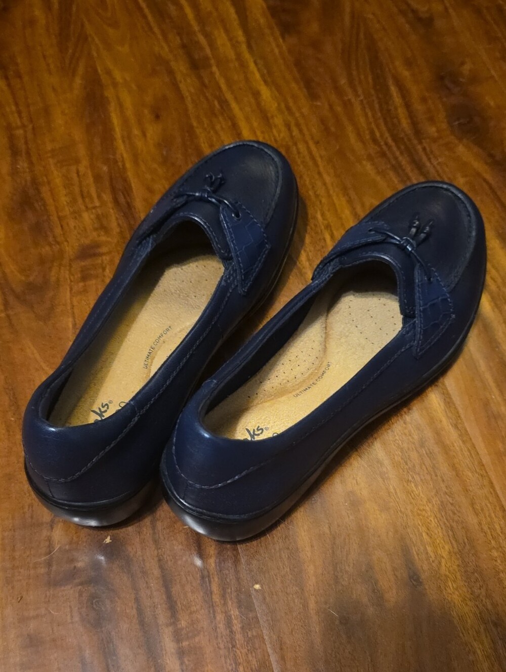 Clarks Navy Leather Slip-On Loafers with Tassel Detail